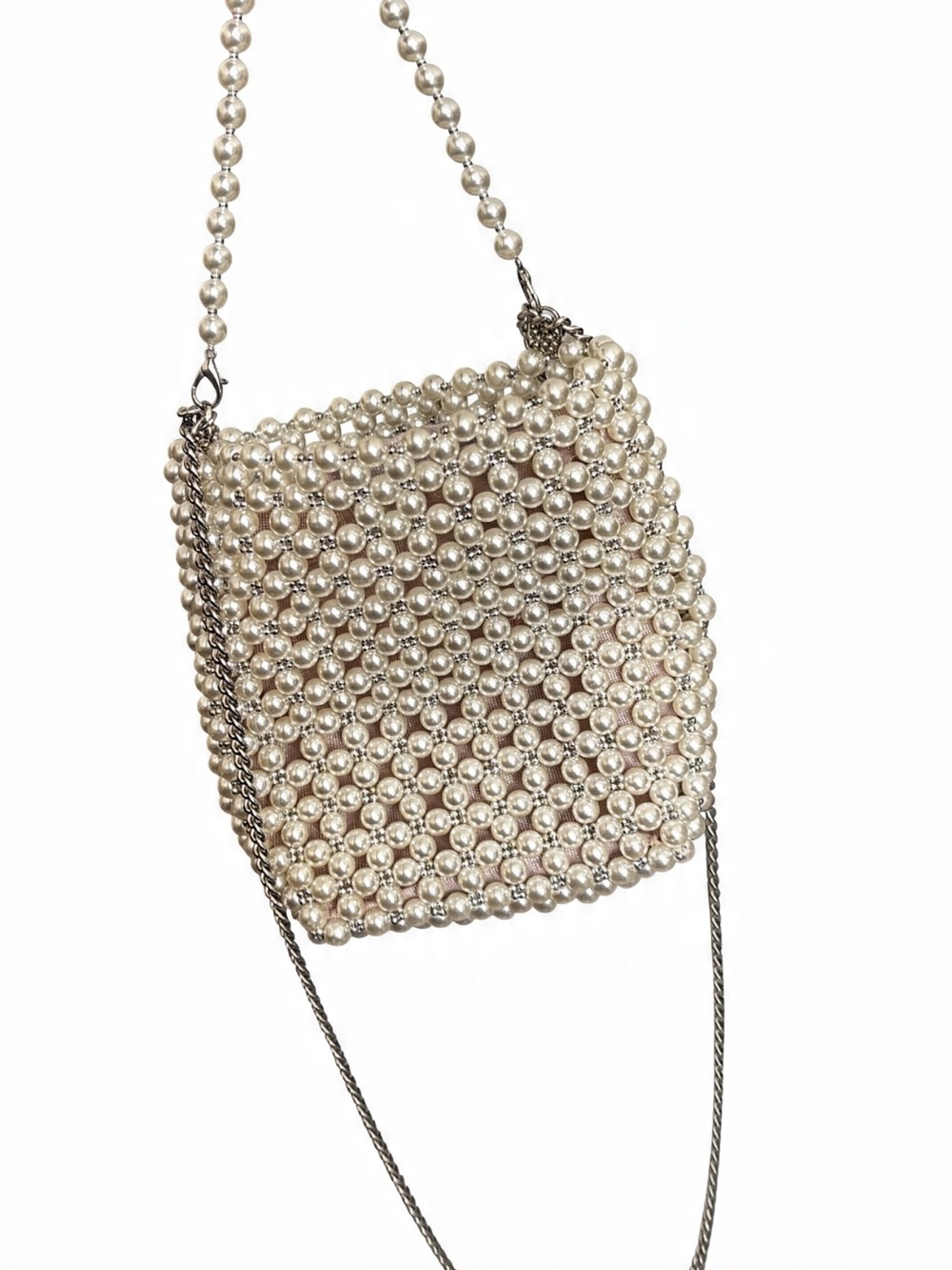 Zara Faux Pearl Beaded Bucket Bag